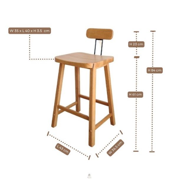 เก้าอี้บาร์ไม้ยางพารา MAAI DESIGN รุ่น SORU BAR STOOL 24'' สีโอ๊ค_10